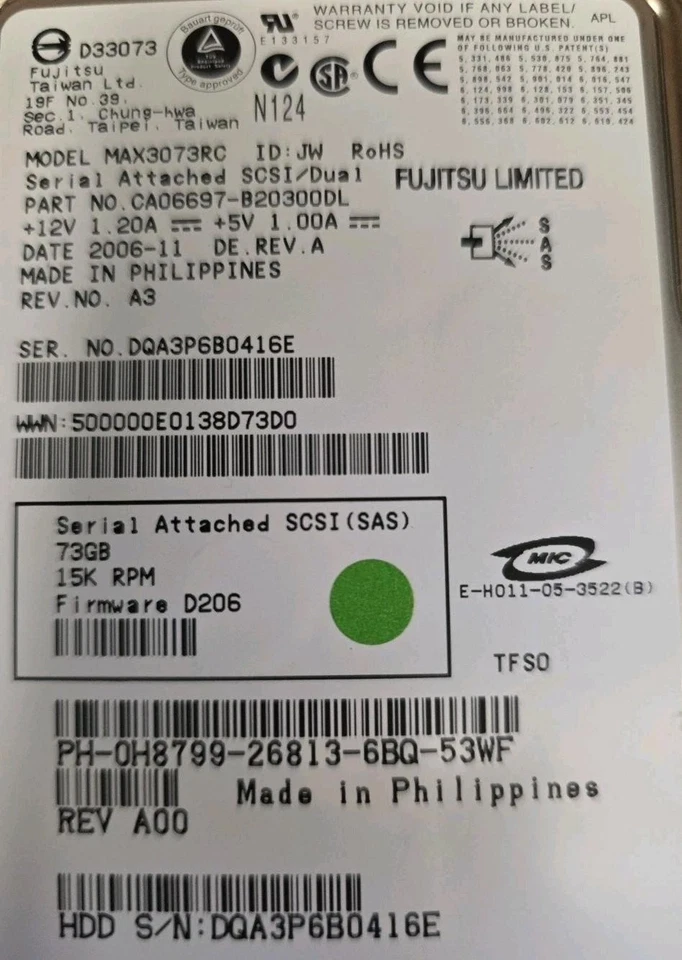 Fujitsu 73GB SAS 15000RPM Hard Drive - MAX3073RC With Caddy Ref508 - Image 2 of 4