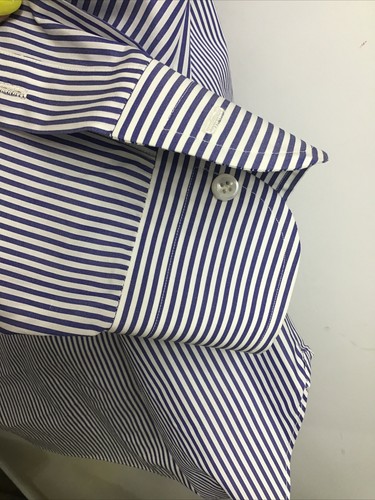 Men’s Cesare Attolini Dress Shirt 42 R Royal Blue & White Striped L S Cotton - Picture 7 of 11