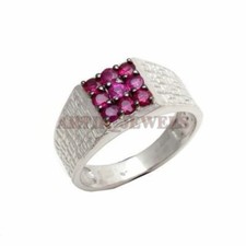 Anello In Argento Sterling 925 Con Gemma Di Rubino Riscaldata Per Uomo #1524