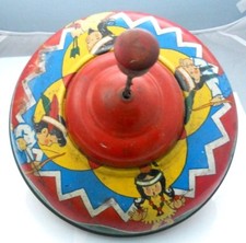 RARE ANTIQUE OHIO ART TIN LITHOGRAPH SPINNING TOP INDIANS CHILDREN SPINS GREAT