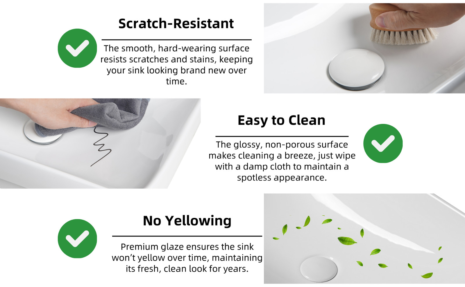 24"W x 15"D Drop-In Bathroom Sink, White Rectangular Semi-Recessed Sink & Drain