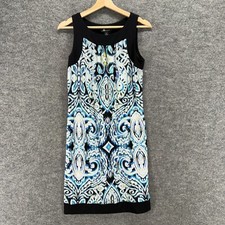 AB Studio Dress Women M  Black Geometric Shift Midi Sleeveless Casual