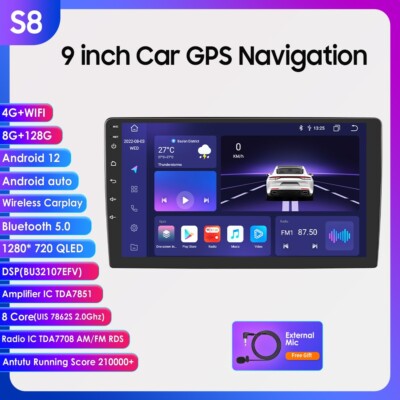 8+128GB 9'' Carplay Autoradio 2DIN Android 12 GPS DSP RDS USB Wifi 4G LTE 8-Kern