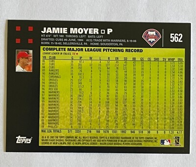 ゲームセンター・ゲームカード JAMIE MOYER 2007 TOPPS JAMIE MOYER #562 PITCHER PHILADELPHIA PHILLIES BASEBALL