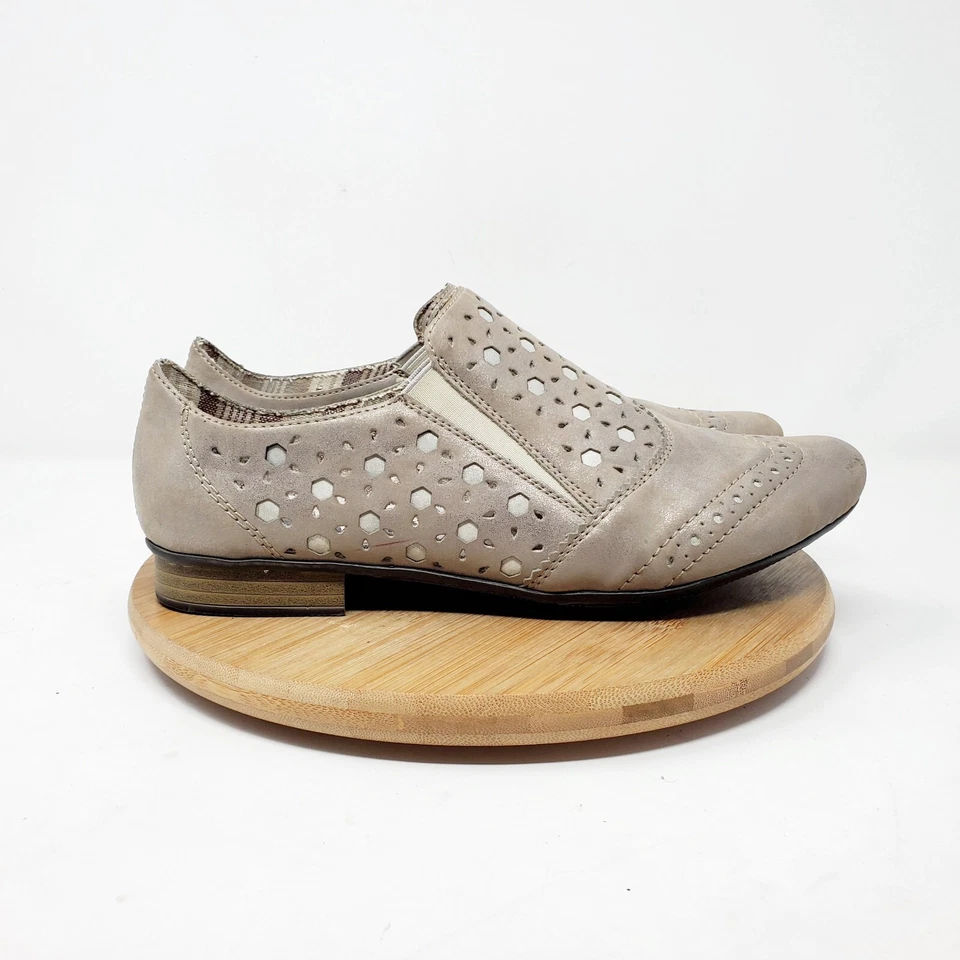 Rieker Zapatos Mujer 39 Sin Cordones Gris Metálico Recorte Shootie Western Boho Mocasín Foto 2 de 4