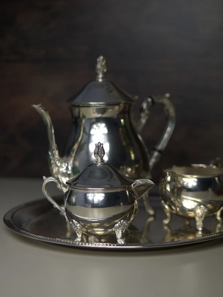 Juego de té Sheffield Art Deco vintage - niquelado plateado, elegante 3 piezas Foto 4 de 4