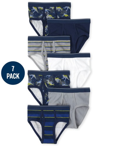 The Children's Place Boys L (10-12) Dino Briefs 7-Pack White Blue Gray ~ New - Picture 2 of 7
