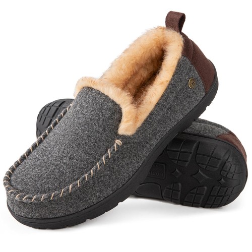 Men's Memory Foam Moccasin Slippers Indoor and Outdoor Warm Fuzzy Fleece Hous...