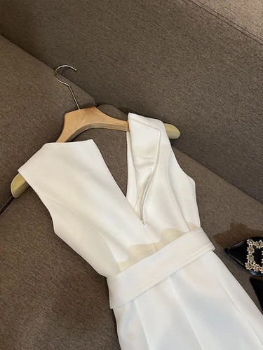 New Autumn 2025 White Dress Suit Irregular Tank Dress Blazer Coat Two Piece Set - Photo 11 sur 23