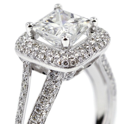 3.1 CTW NATURAL DIAMOND G/VS1 PRINCESS CUT 18K WHITE GOLD PRONG HALO ACCENT RING - Picture 12 of 17
