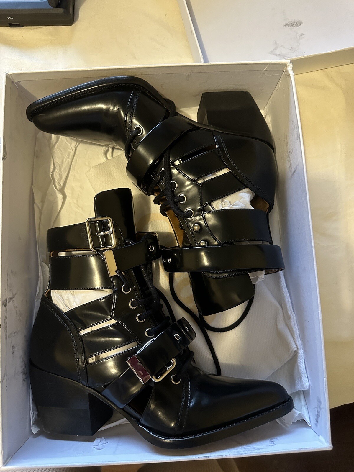 Chloe Rylee Cut Out Ankle Boots Size 39