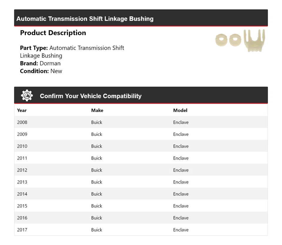 Buje de acoplamiento de cambio de transmisión automática para Buick Enclave Dorman 2008-2017 Foto 2 de 4