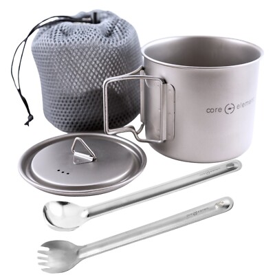 Bundle of Titanium Cookware Ultralight 18oz 550ml Cup Mug Long Spoon Spork