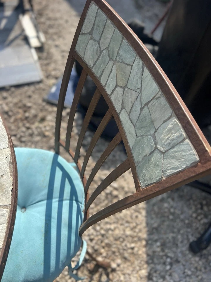 Juego de 5 piezas ~ Impresionante mesa de bistró de patio con mosaico de piedra con 4 sillas a juego Foto 4 de 4