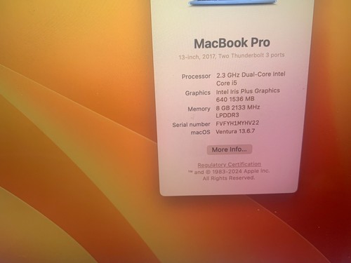 Apple MacBook Pro A1708 i5-7360U 2.3GHz 8GB Ram 128GB M.2 SSD MacOS Ventura - Bild 3 von 8
