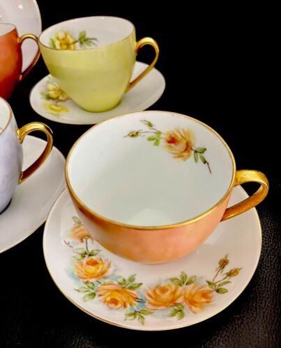 Gorgeous Vintage Arzberg Hand Painted Floral 6 Tea Cups Saucers, Artist Signed - Picture 2 of 9
