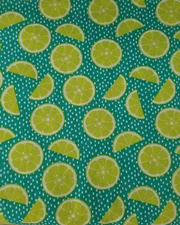 Lime Slices On Turquoise With White Dots  52" x 42" Cotton  Fabric