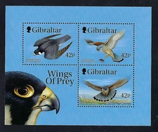 Gibraltar - 1999 3v. S/S MNH  Wings of Prey Birds Falcons