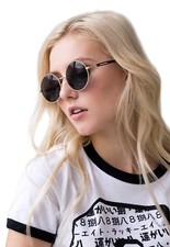 Sunglasses Round Frames Retro Classic Vintage Lennon Black Gold Frames Womens