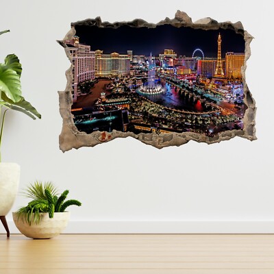 Panorama Las Vegas New York USA 3d Smashed View Wandsticker Poster Aufkleber A405