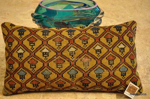 "Antikes handgefertigtes Kissen aus antikem kaukasischem Teppich misst 13"" x 23" - Bild 1 von 8