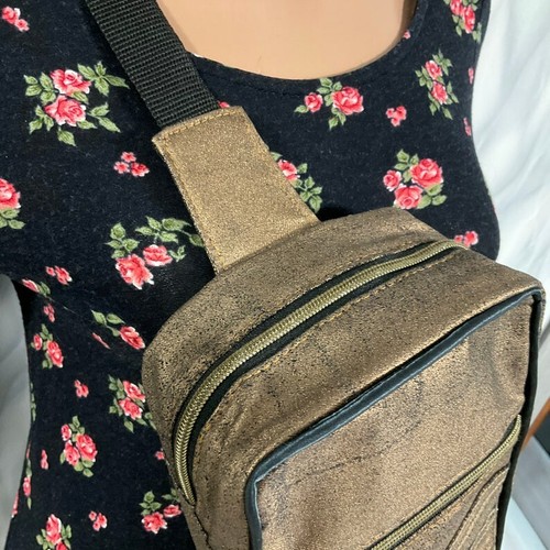 Denim golden sling bag, Unisex jean fanny pack, Casual travel jean chest bag - Picture 2 of 10