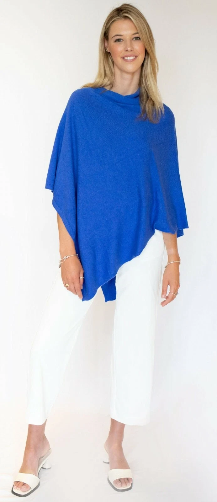 CASHMERE Poncho ROYAL BLUE CAPE Wrap One Size Fits All, FREE UK Shipping,