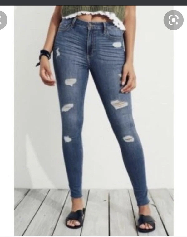 Hollister High Rise Super Skinny Jeans Sz 1 25x30 Super Distressed