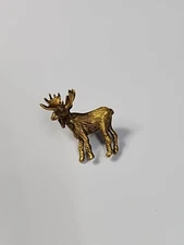 Moose Brooch Lapel Pin 3D Gold Color Intricate Detailing