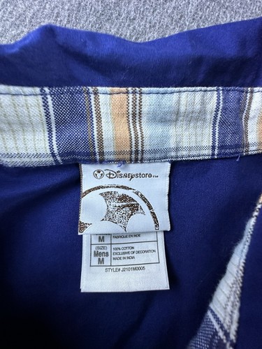 Disney Shirt Mens Medium Blue Button Up Mickey Mouse Plaid Panelback Logo - Picture 7 of 11