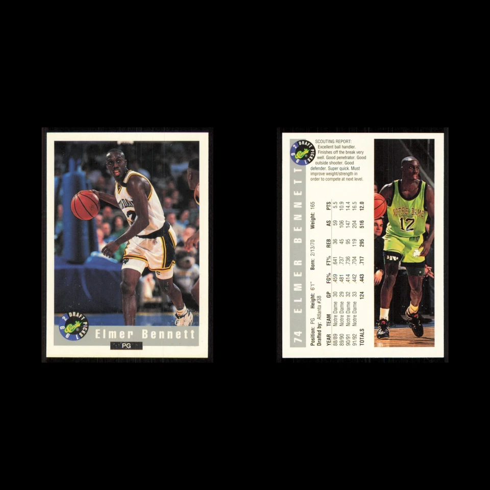Elmer Bennett #74 1992 Classic Draft Notre Dame Fighting Irish Basketball Card - Image 3 of 3