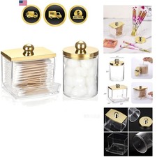 Cotton Swab Holder Storage Jars Bathroom Organizer 2 Pack Gold Lid