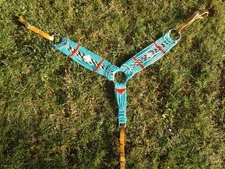 Custom 100% Mohair Horse Breast Collar - TURQUOISE w/red accent - UNUSED