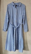 Talbots Classic Poplin Shirt dress Women's 16P Blue White Striped Long Sleeves