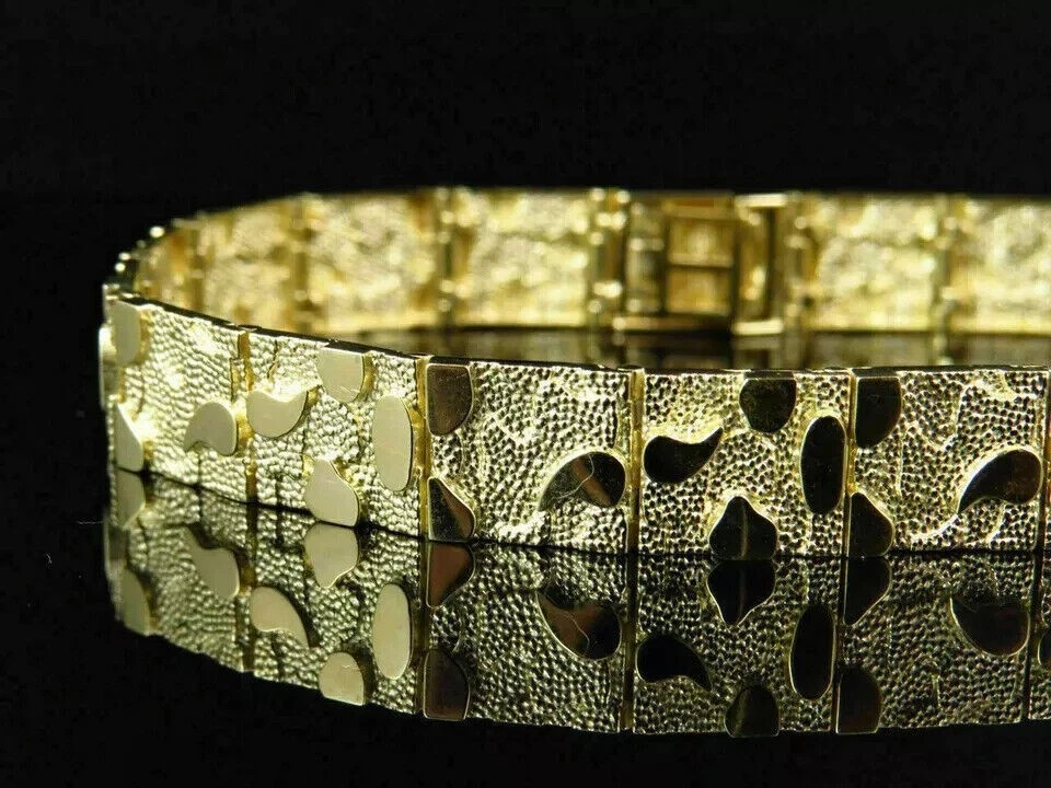 Pulsera para hombre en acabado de oro amarillo sólido de 14k estilo pepita eslabón diseñador Foto 4 de 4