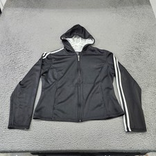 Athletic Works Jacket Youth Medium 8/10 Black Hooded Track Zip Striped Sleeve
