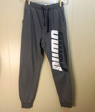 PUMA Boys Gray Solid Logo Jogger Pants Pockets Fleece Cotton/Poly large 14/16