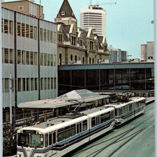 c1980s Calgary AB Canada Postcard CTrain LRT 7th Ave Transit Mall Calgary Tower