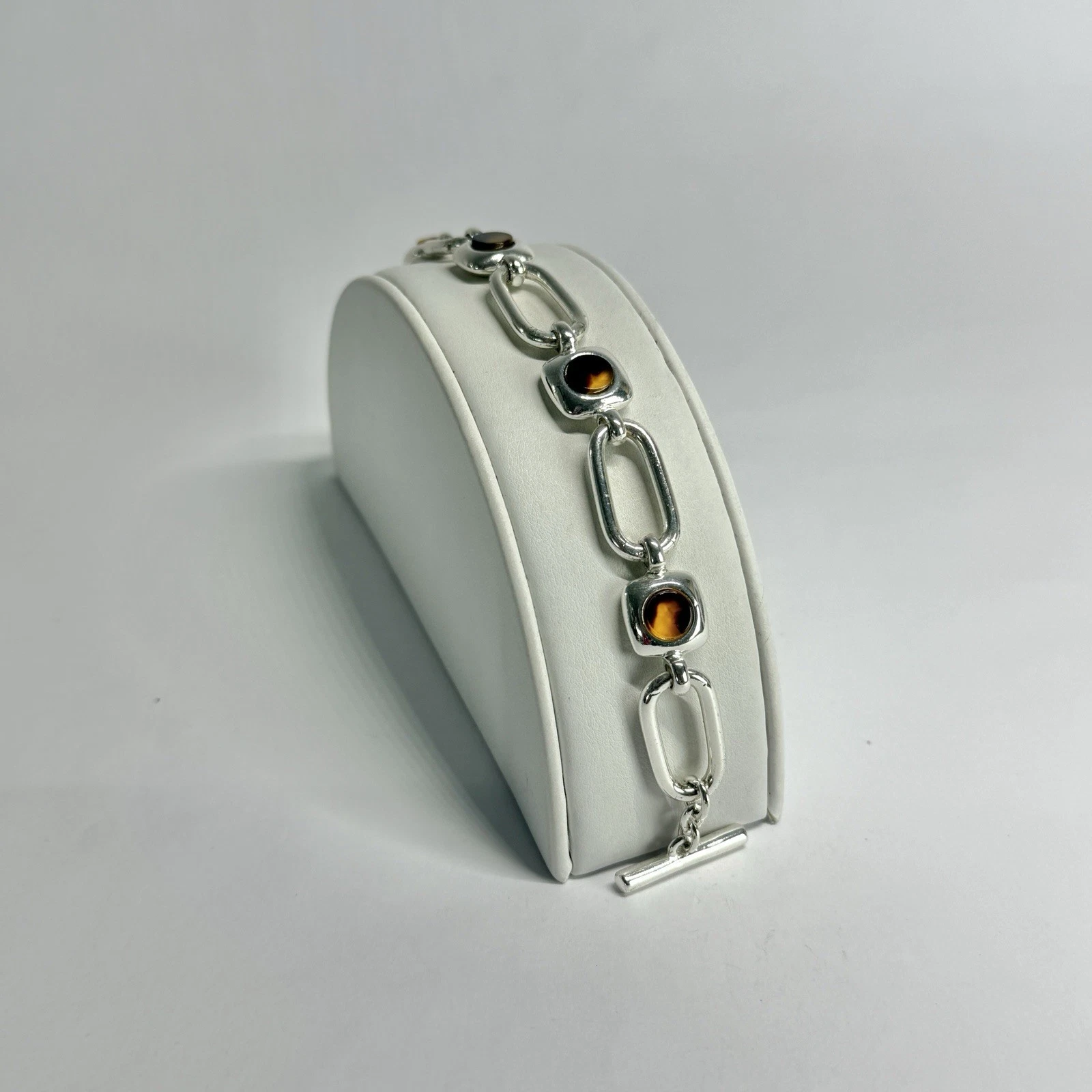 RALPH LAUREN Faux Tortoiseshell Resin Silver Tone Vintage Bracelet Jewelry Br292