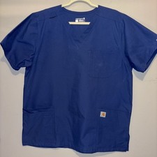 CARHARTT Force Mens Size Large NAVY Blue V-Neck Modern Fit Stretch Scrub Top 46  