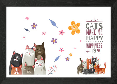 Katzen machen mich glücklich Illustration gerahmtes Wandbild Poster Leinwanddruck Bild