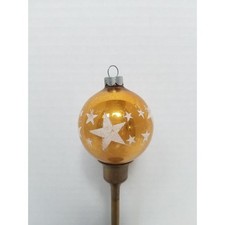 Vintage Christmas Yellow Gold Mica Star Stenciled Ornament MCM 2" Made in USA