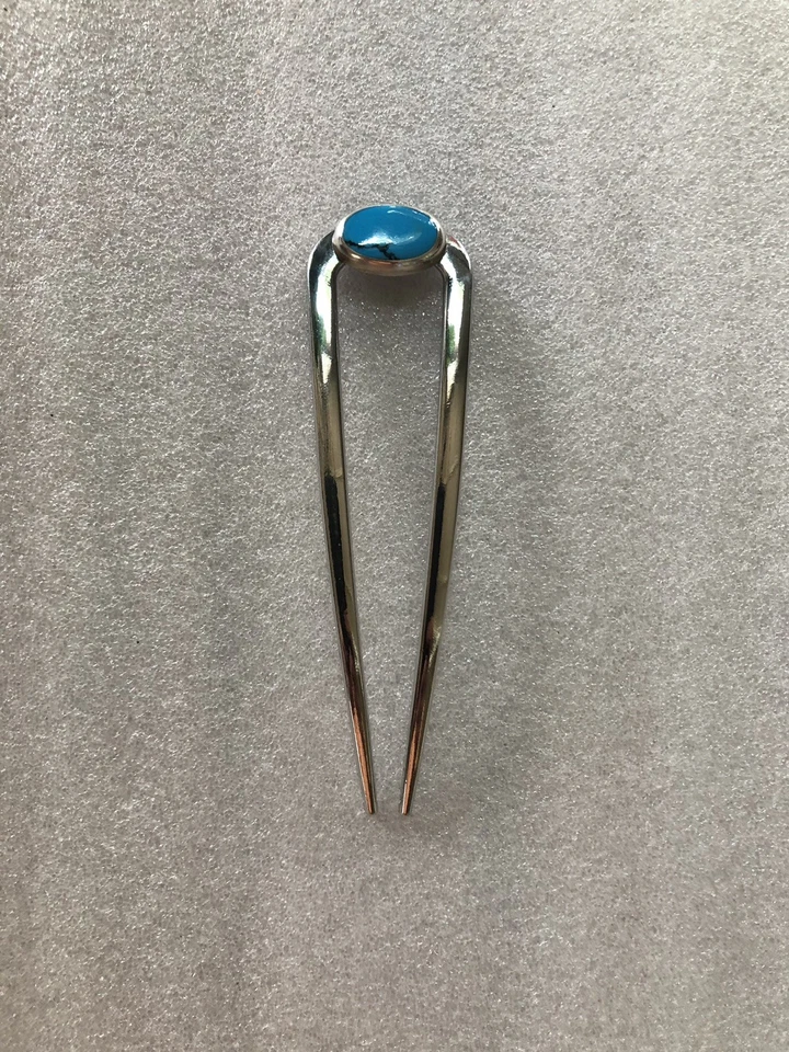 Vintage Jewelry Sterling 925 & BISBEE Turquoise on 4 1/2” French U Hairpin - Image 4 of 4