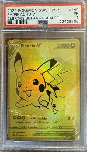 2021 Pokemon Celebrations Pikachu V Ultra Premium Gold SWSH145 PSA 1