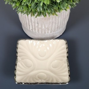 VTG Lenox Coronet Jewry/Ash Tray Platinum Trim Ivory Porcelain Square Footed