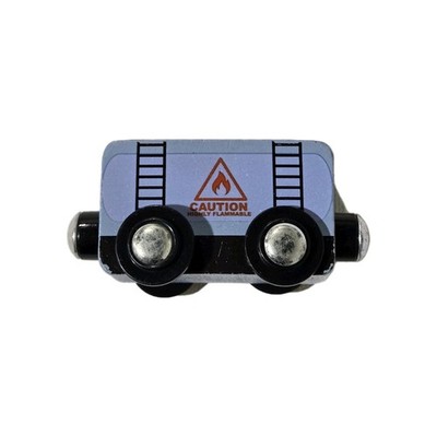  ORBRIUM AND JANOD ''CAUTION'' TRAIN BOX CAR WOODEN Magnetic Conection Blue TOY 
