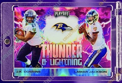 Lamar Jackson J.K. Dobbins PINK PARALLEL REFRACTOR CARD BALTIMORE RAVENS MINT