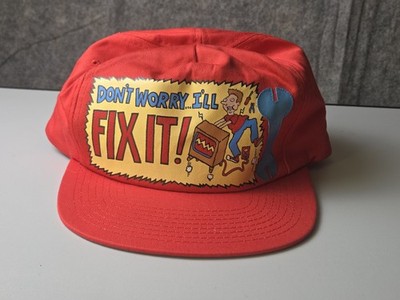 Vintage Don't Worry I'll Fix It Hat Cap Red Adjustable Snap Back Dad Funny Avon
