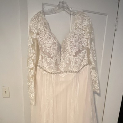 Rebecca Ingram Ivory Lace Long Sleeve V Neck A-Line Plus Size 20 Wedding  Dress | eBay