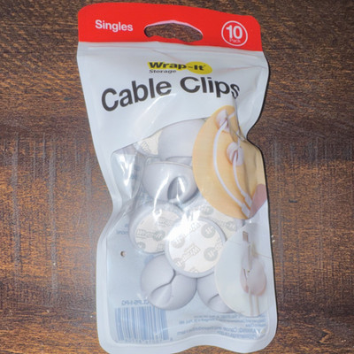 Wrap-It Cable Clips 10 Pack Gray Adhesive Backed Plastic Cord Organizer